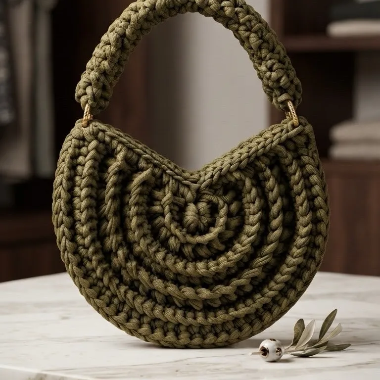 Bolsa Meia Lua Crochê - artesanato feito à mão por Arte em Pano By Dani