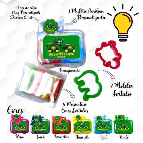 Mini Maleta com Massinhas Trator Personalizada - feito à mão por Mi Papelaria Criativa