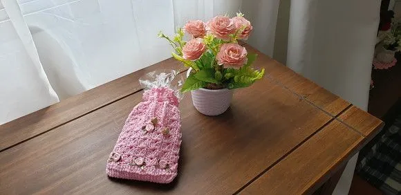 Embalagem para Presente ou Lembrancinha em Crochê Rosa - foto 3