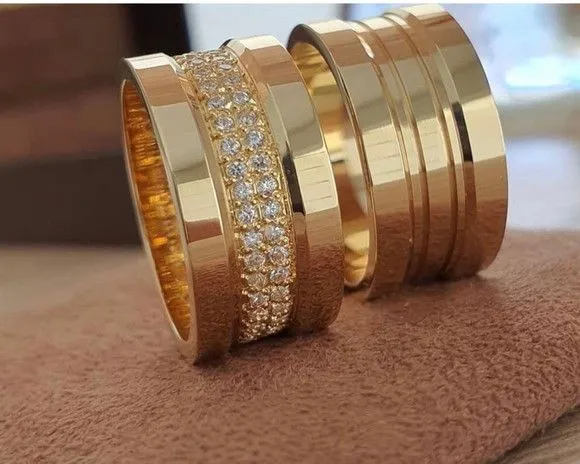 Par Alianças Italiana Moeda Antiga 10mm + Anel Solitário - artesanato feito à mão por TM JOIAS