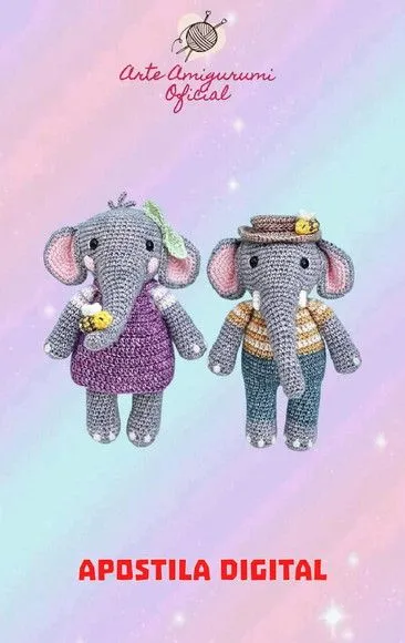 Receita Elefantes Alpha e Broto - Amigurumi - feito à mão por Arte Amigurumi Oficial