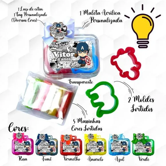Mini Maleta com Massinhas Capitão América Personalizada - feito à mão por Mi Papelaria Criativa