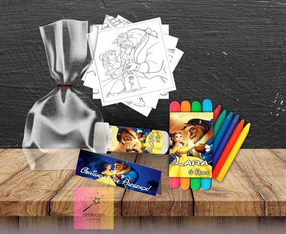 Kit Massinha + Giz + Bolha Bela e a Fera Personalizado - feito à mão por Artmanha Lembrancinhas