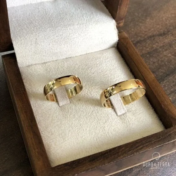 Par Alianças de Noivado Moeda Antiga 4mm + Anel Solitário - artesanato feito à mão por TM JOIAS