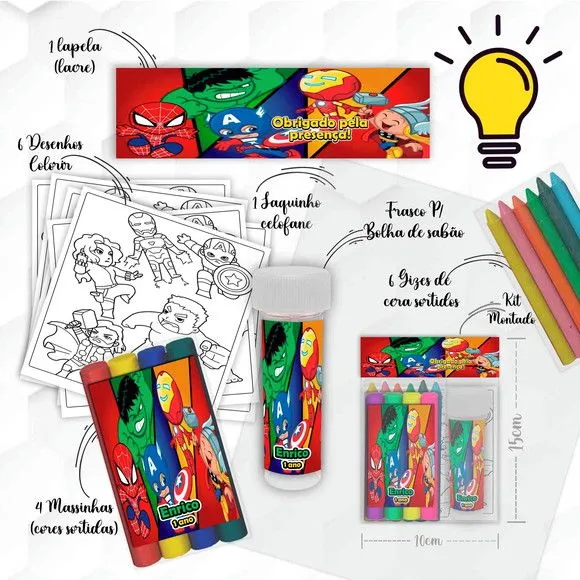Kit Massinha + Giz + Bolha Herois Baby Personalizado - feito à mão por Mi Papelaria Criativa
