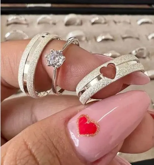 Par Alianças de Namoro Coração Prata 950 6mm + Anel - artesanato feito à mão por TM JOIAS