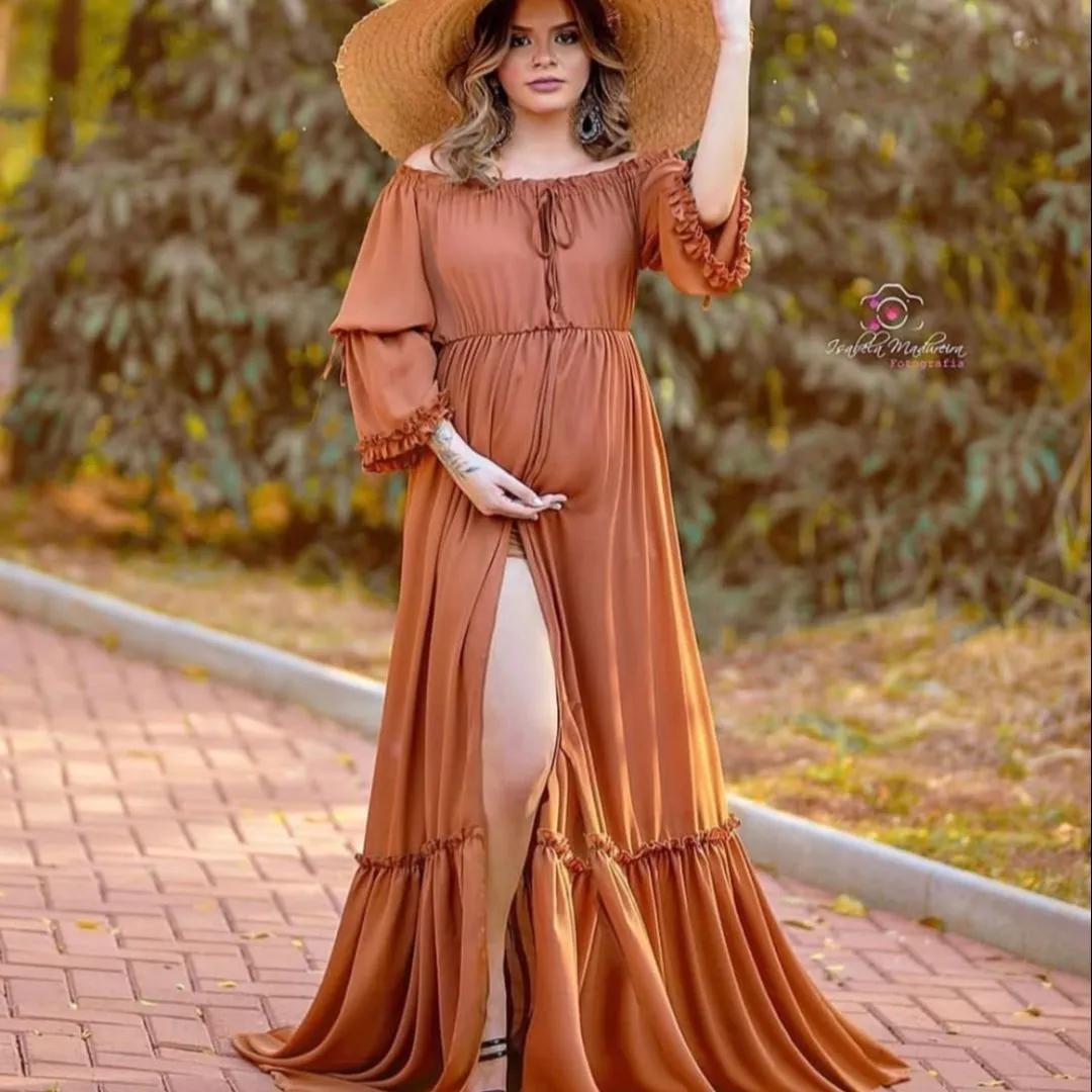 Vestido para ensaio fotografico de gestante em crepe com abertura - foto 2