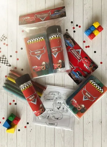 Kit Massinha + Giz + Bolha - Carros Disney Personalizado - feito à mão por Mi Papelaria Criativa