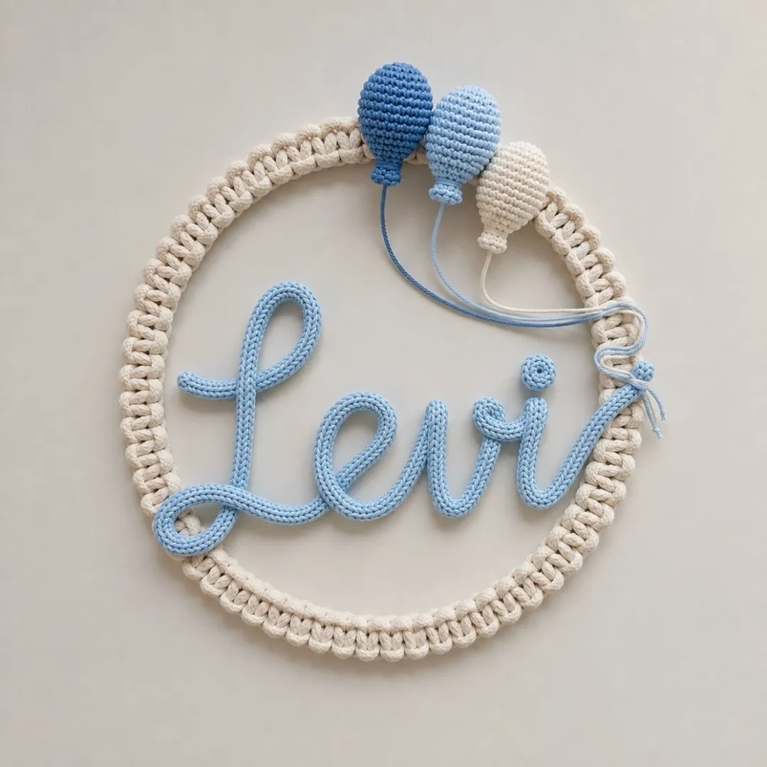 Porta Maternidade Balões + Nome Personalizado em tricotin Guirlanda Macrame - foto 4