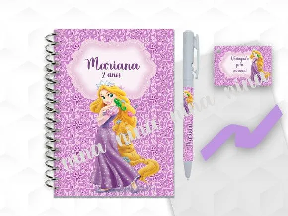 Bloquinho Grande com Caneta Rapunzel Personalizada - artesanato feito à mão por creativitybynina