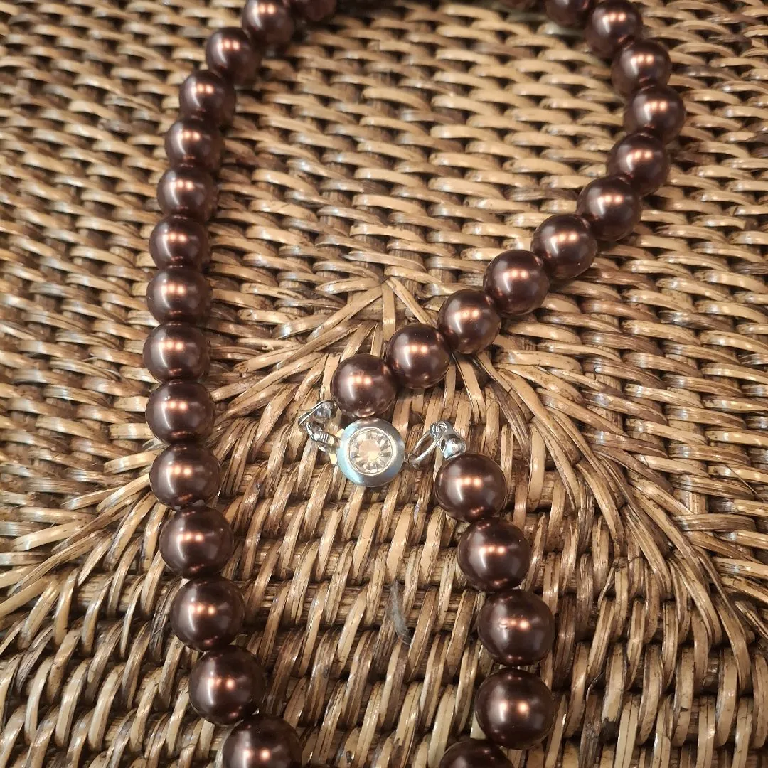 Colar pérolas de vidro bronze - artesanato feito à mão por Donna