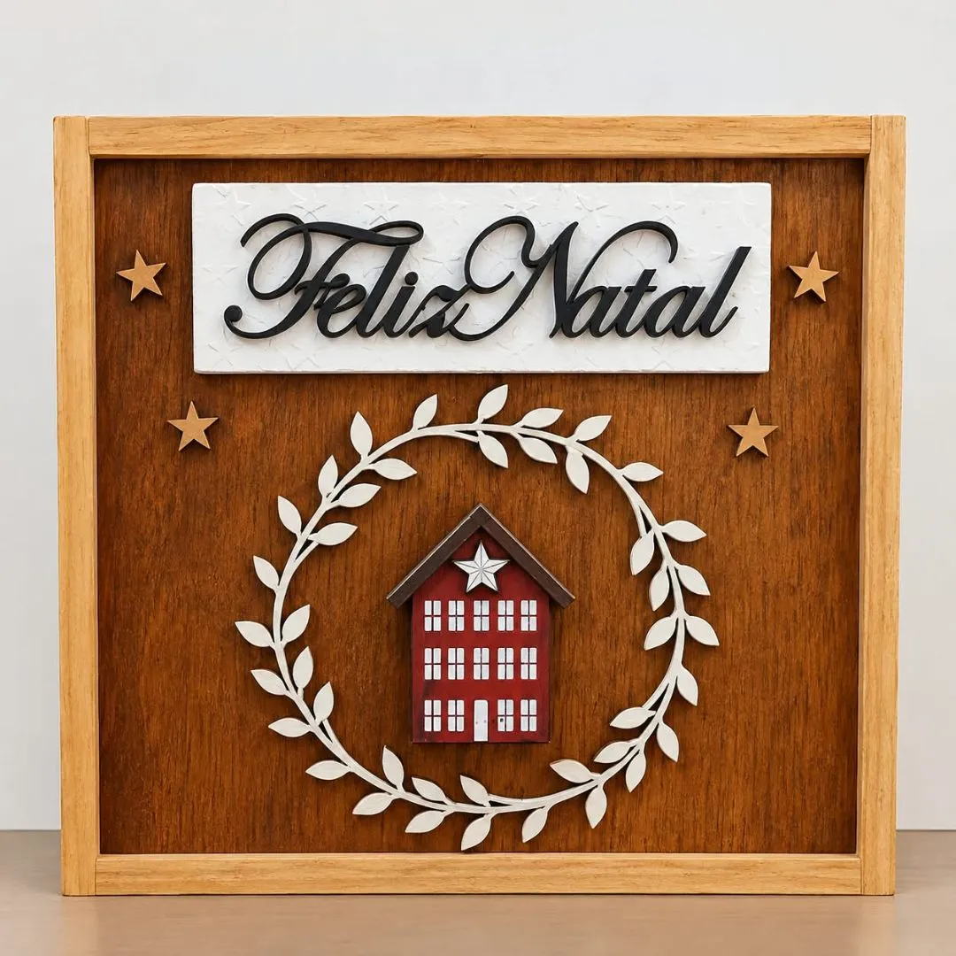 Quadro Decorativo Feliz Natal Casa Vermelha