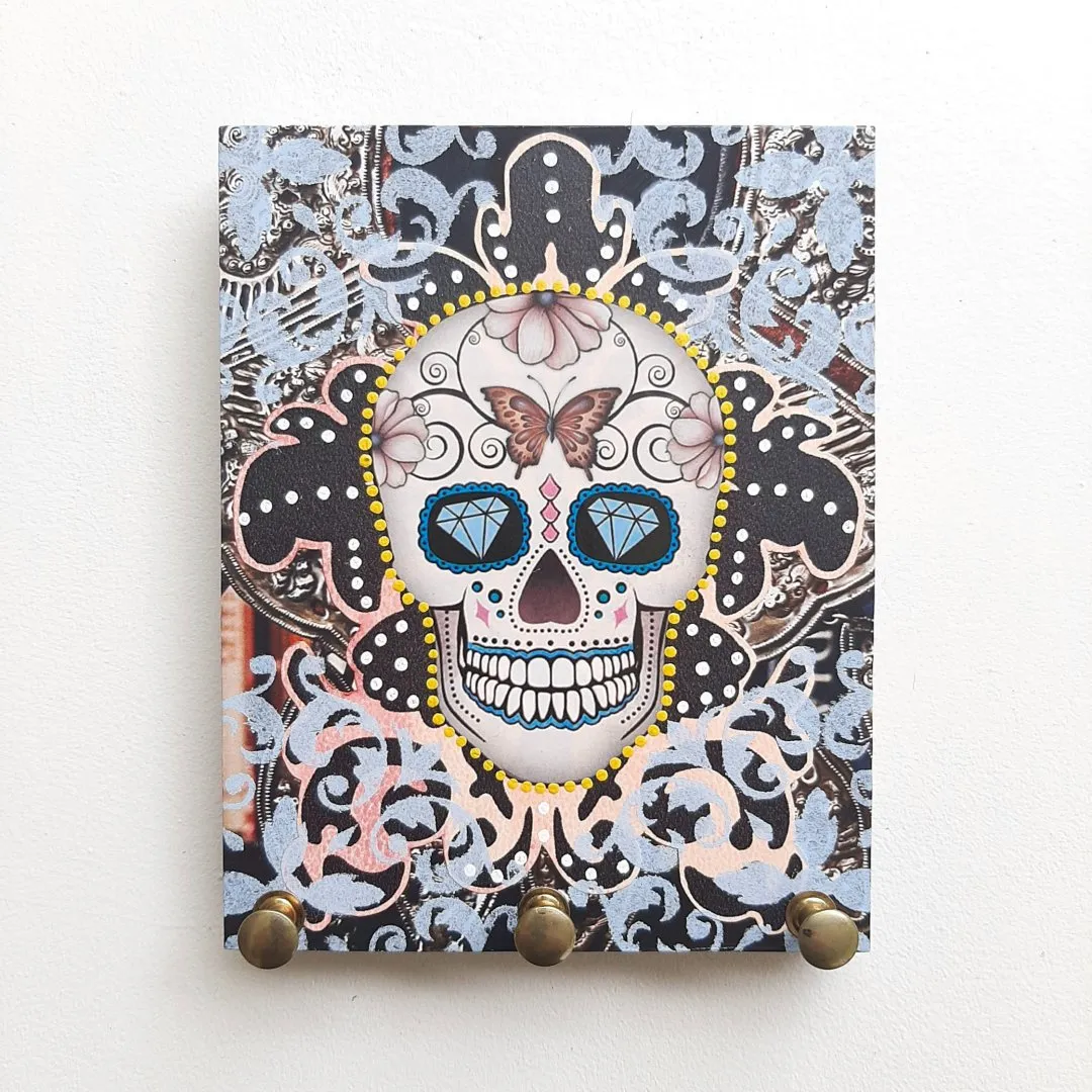 Porta Chave Caveira Estampada 1 - artesanato de Estudio Bananeira