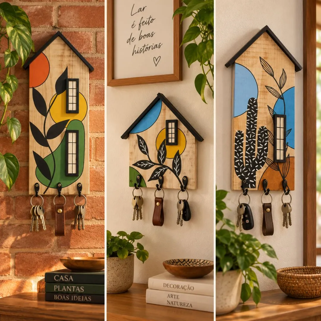 Porta-Chaves Casinha em Pinus – Coleção Natureza & Formas - artesanato feito à mão por Crismosaico & madeiras