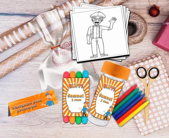 Kit Massinha + Giz + Bolha Blippi Personalizado - feito à mão por Artmanha Lembrancinhas