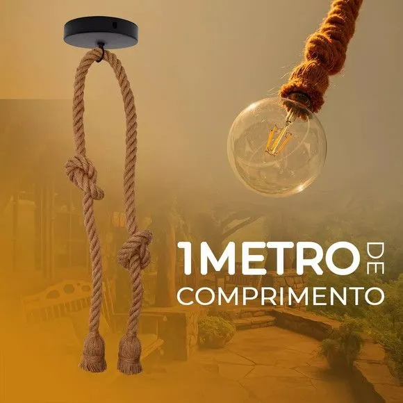Luminária Pendente Duplo Teto Corda Sisal Rústico 1m - foto 2