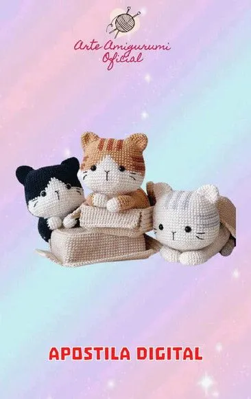 Receita 3 Gatinhos na Caixa - Amigurumi - feito à mão por Arte Amigurumi Oficial