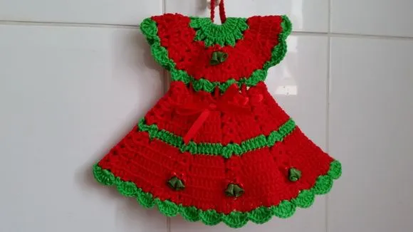 Pegador de Panelas Vestido Vermelho - Verde (20 cm x 15 cm ) - foto 2