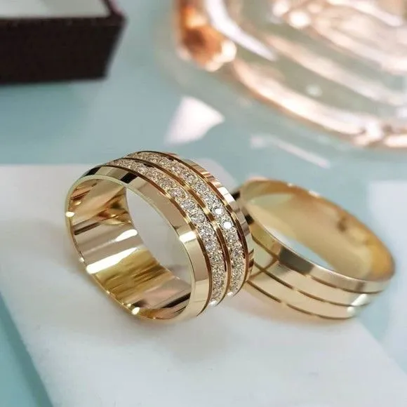 Alianças de Ouro 18k 8mm 8grs Casamento + Anel Solitário - feito à mão por TM JOIAS