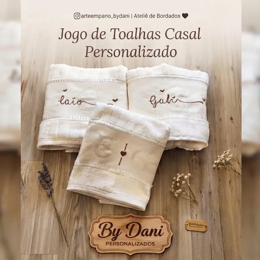Jogo Toalhas Banho Casal - artesanato feito à mão por Arte em Pano By Dani