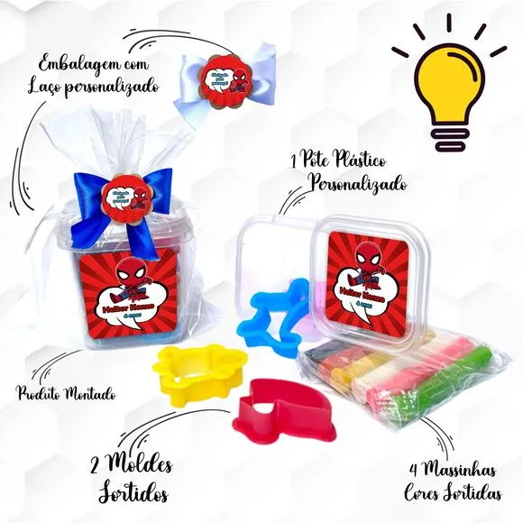Massinha no Pote com Cortadores Homem Aranha Personalizada - artesanato feito à mão por Mi Papelaria Criativa