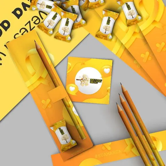 Lápis com Cartão e Bala- Setembro Amarelo Personalizado - feito à mão por Mi Papelaria Criativa