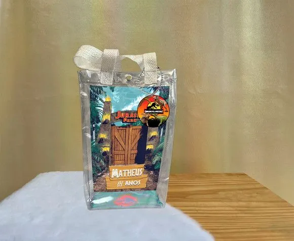 Sacola Transparente Jurassic Park Personalizado - feito à mão por Artmanha Lembrancinhas