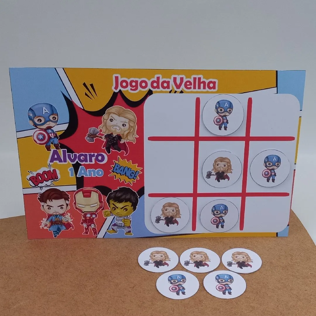 Lembrancinha jogo da velha personalizado tema Super Heróis cute marvel - artesanato de Ed  Silva Papelaria de Festa Infantil
