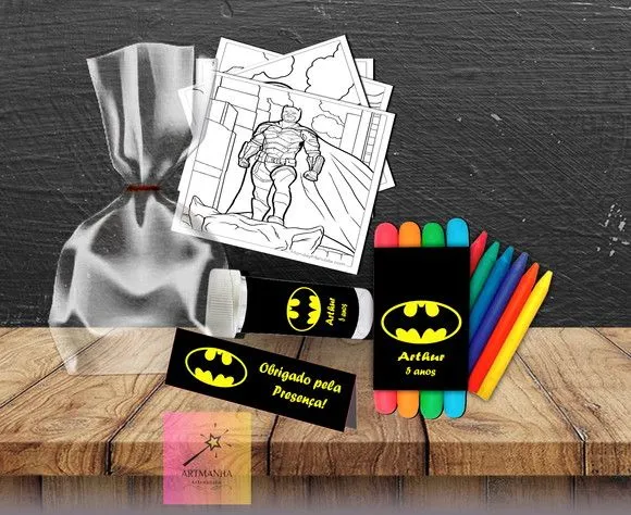 Kit Massinha + Giz + Bolha Batman Personalizado - feito à mão por Artmanha Lembrancinhas