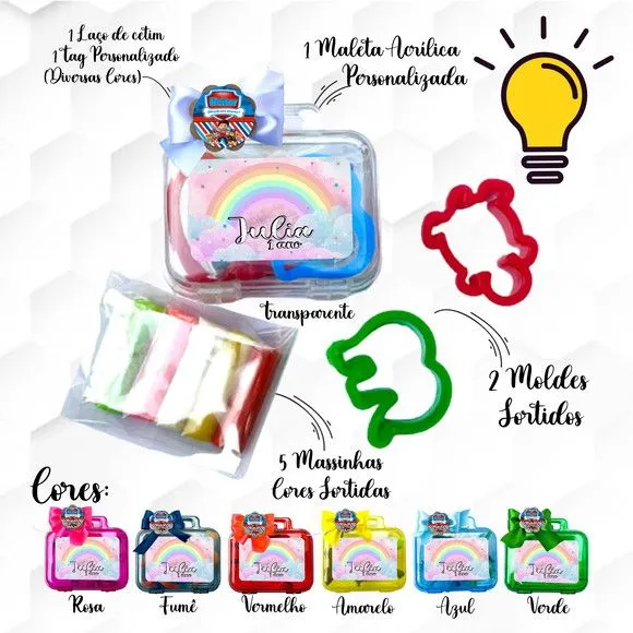 Mini Maleta com Massinhas Arco Iris Personalizada - feito à mão por Mi Papelaria Criativa