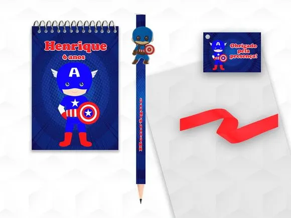 Bloquinho com Aplique Capitão América Cute Personalizado - artesanato feito à mão por creativitybynina