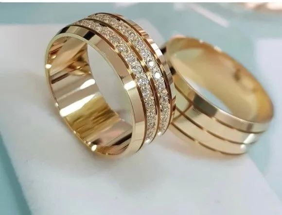 Par Alianças de Noivado Moeda Antiga 8mm + Anel Solitário - artesanato feito à mão por TM JOIAS