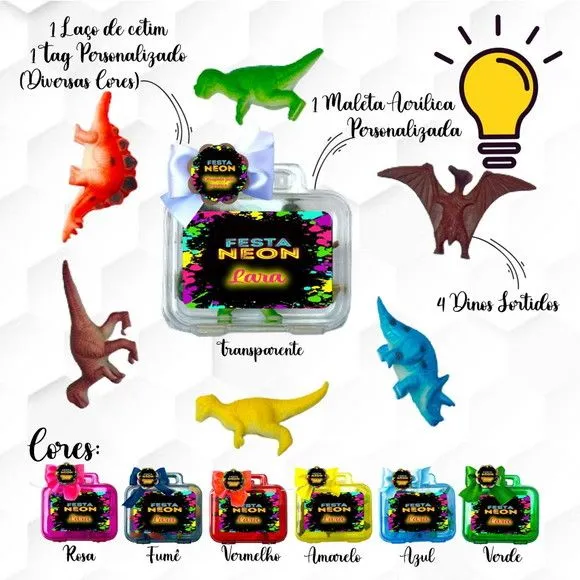 Mini Maleta com Massinhas Neon Personalizada - feito à mão por Mi Papelaria Criativa