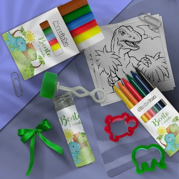 Kit Massinha Infantil Dinossauro Baby Personalizado - feito à mão por Mi Papelaria Criativa