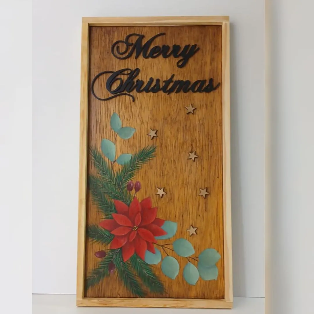 Quadro Natal Poinsétia - artesanato de Flor Seca Casa e Ambiente