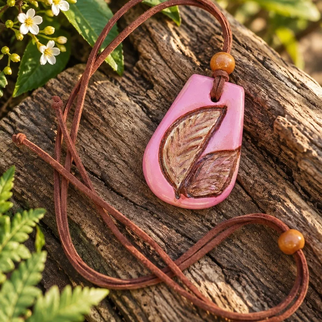 Colar Folhas da Terra em Cerâmica Artesanal - artesanato feito à mão por Nuvem Dourada Biojoias de Cerâmica