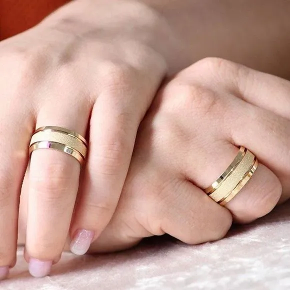 Alianças de Ouro 18k 8mm 8grs Casamento + Anel Solitário - artesanato feito à mão por TM JOIAS