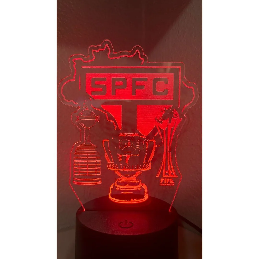 Luminária Abajur São Paulo FC Led RGB Acrílico 3mm Personalizada Nome - Presente Decoração Quarto, envio imediato - foto 4