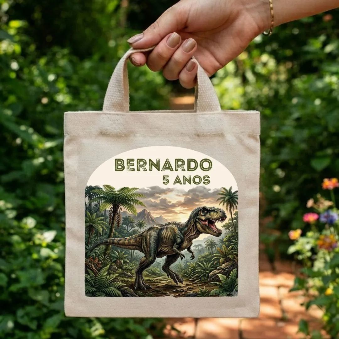 Lembrancinha Mini Ecobag Personalizada 20x20cm Dinossauro Dino Festa Infantil - foto 3