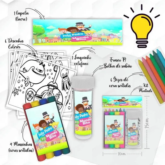 Kit Massinha + Giz + Bolha Mundo Bita Personalizado - artesanato feito à mão por Mi Papelaria Criativa