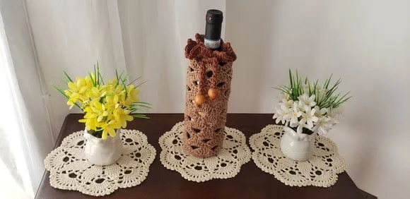 Porta Garrafa de Vinho em Crochê Castanha - foto 5