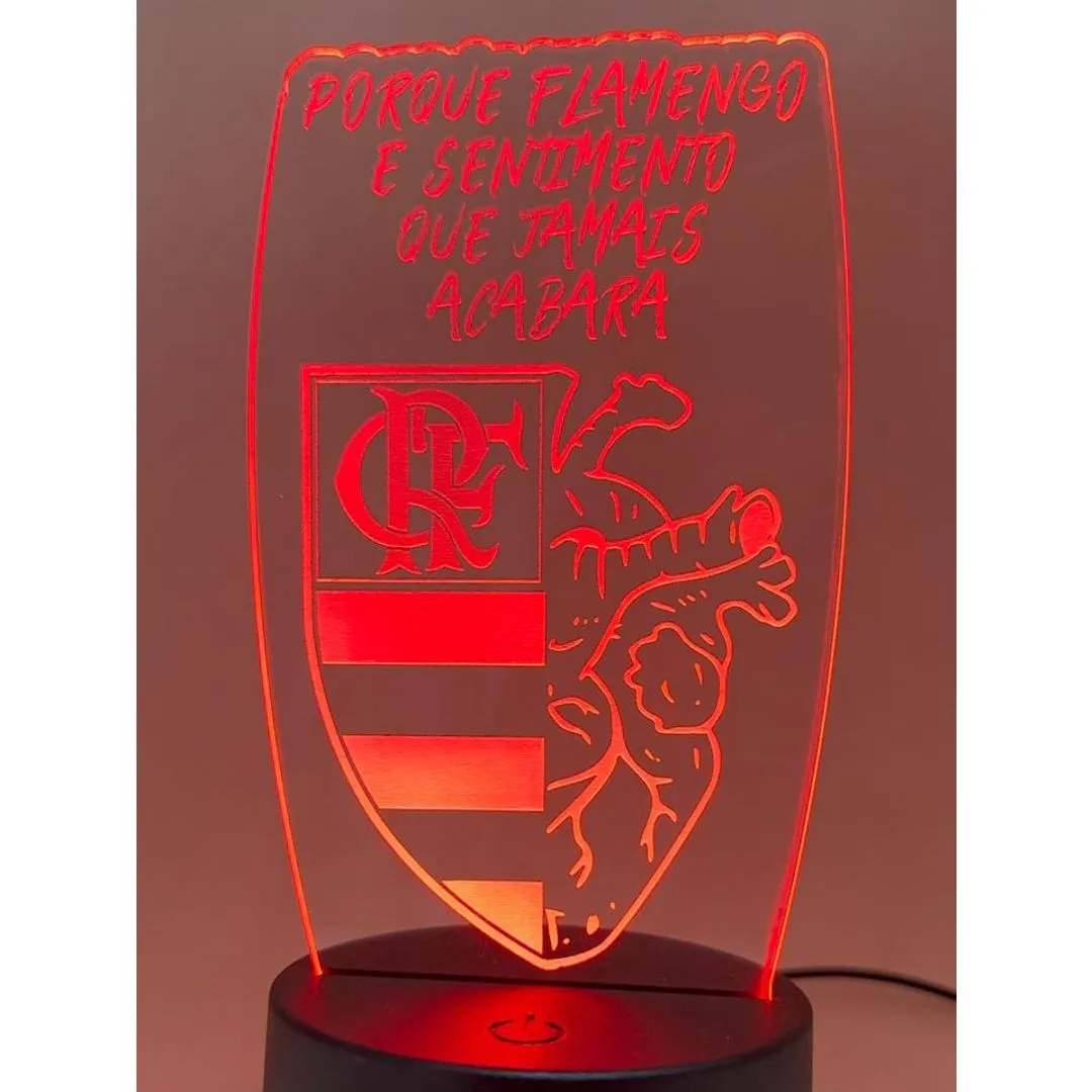 Luminária LED Acrílica Decorativa - Escudo Flamengo, Base Preta - foto 5