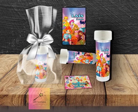 Bolha de Sabão Winx Personalizada - feito à mão por Artmanha Lembrancinhas