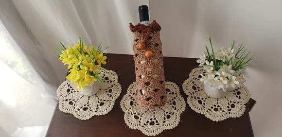Porta Garrafa de Vinho em Crochê Castanha - foto 3