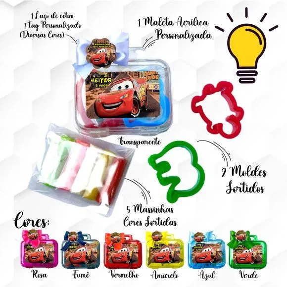 Mini Maleta com Massinhas Carros Personalizada - feito à mão por Mi Papelaria Criativa