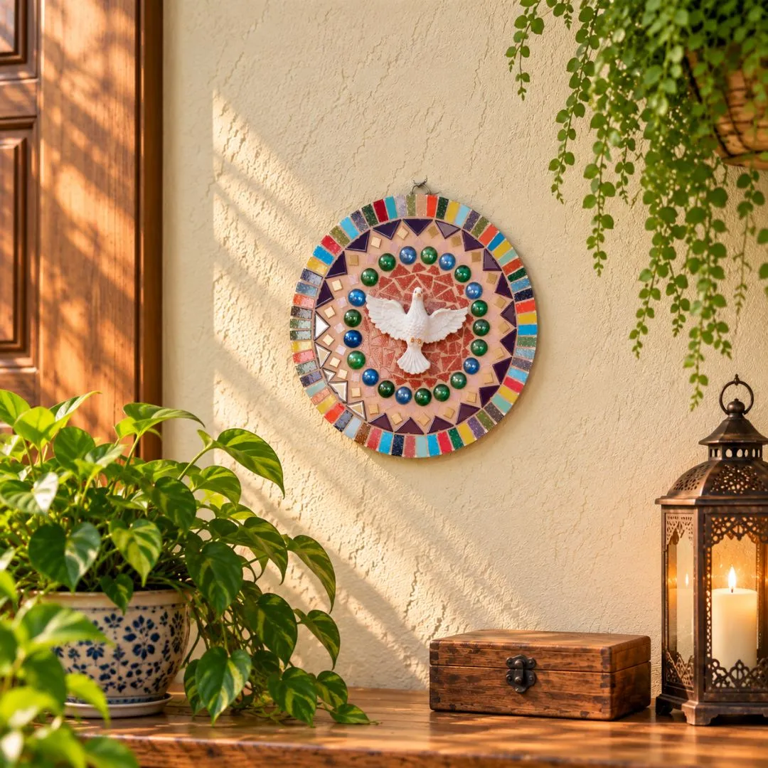 Mandala Divino Espírito Santo em Mosaico - modelo 5 - artesanato feito à mão por Crismosaico & madeiras