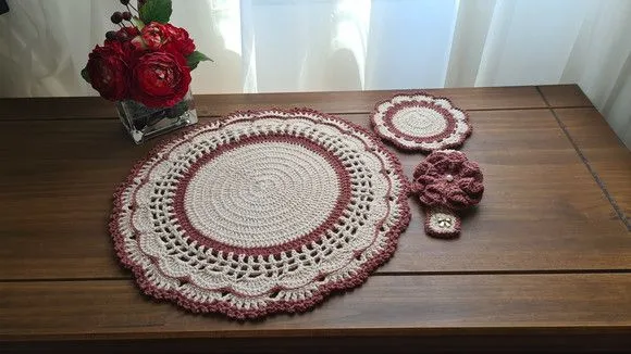 Kit Sousplat em Crochê Porcelana com Café (18 Peças) - foto 5