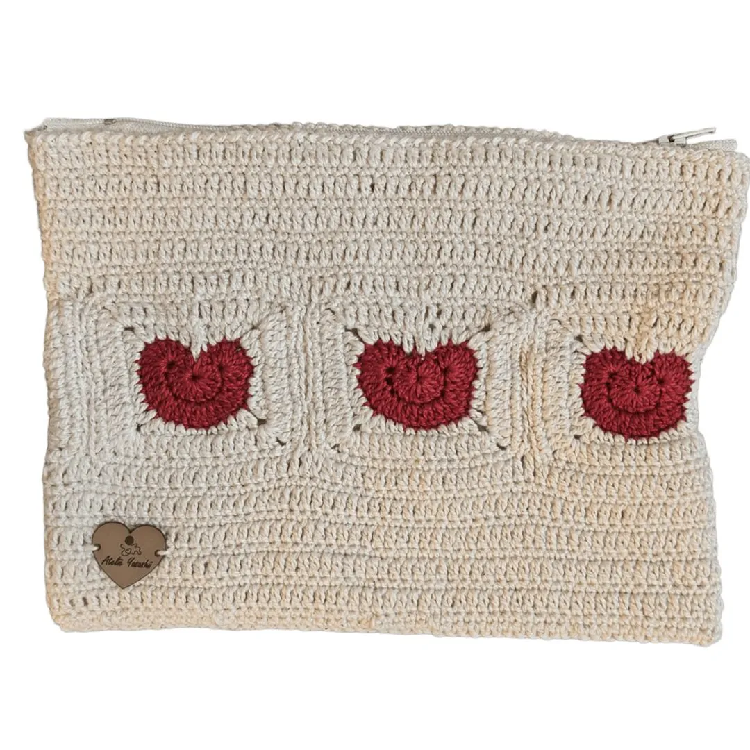 Necessaire de Crochê com Corações - 22x17cm - Cru - Presente de Natal - foto 3