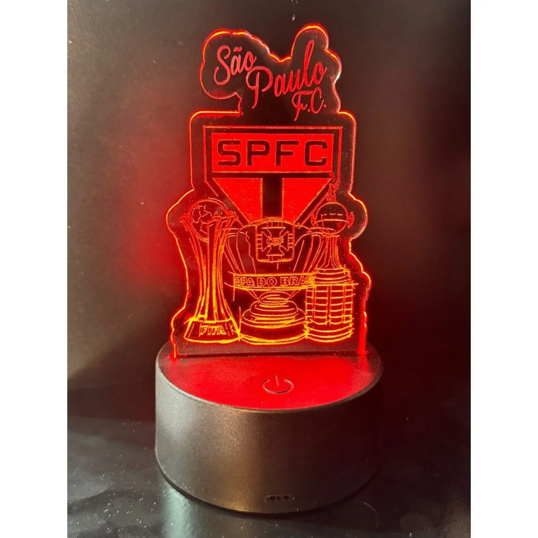 Luminária Abajur São Paulo FC Led RGB Acrílico 3mm Personalizada Nome - Presente Decoração Quarto, envio imediato - foto 3