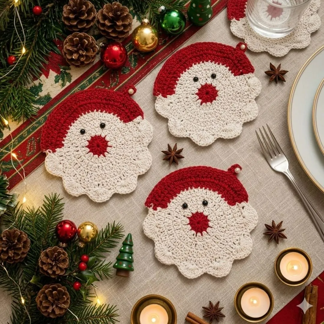 Porta copo Papai Noel - 15x15cm - kit 2 unidade - artesanato feito à mão por Ateliê Yasashii